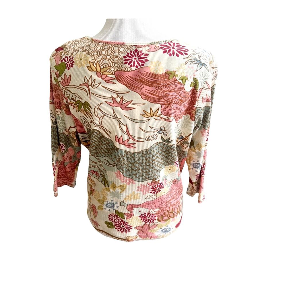 Vintage Style & Co. Top Women's Large Beige Floral Beaded 3/4 Sleeve Japanese - Picture 2 of 10